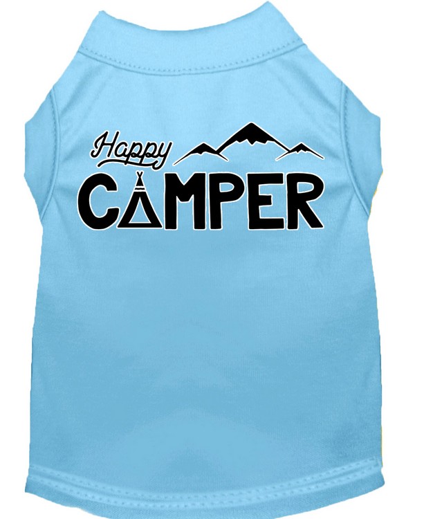 Happy Camper Screen Print Dog Shirt Baby Blue Med